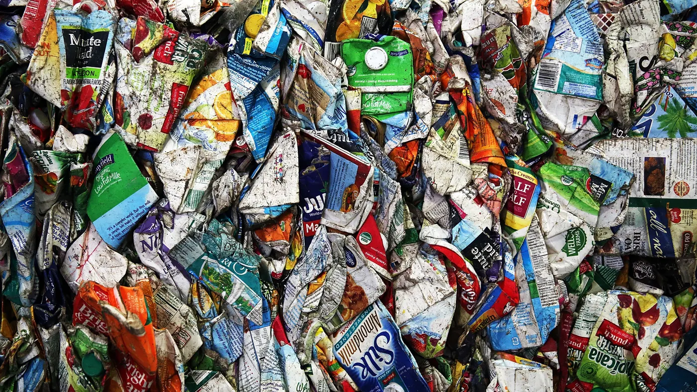 A compressed bale of recyclables