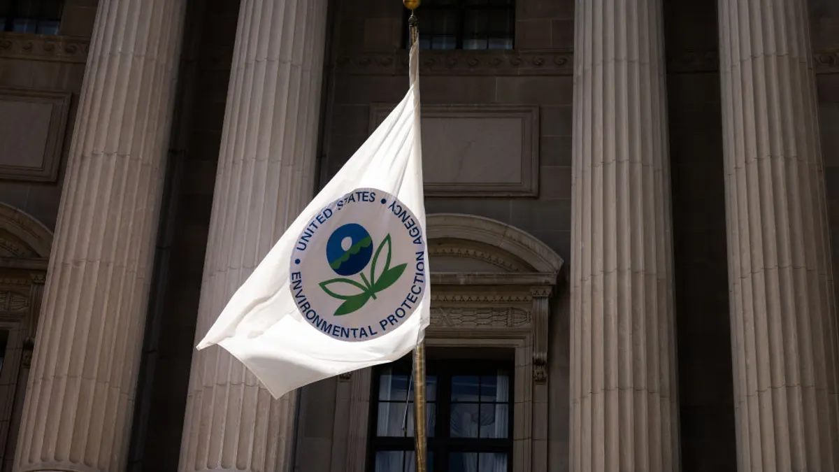 The flag outside the United States Environmental Protection Agency building is seen on August 21, 2024 in Washington, DC.